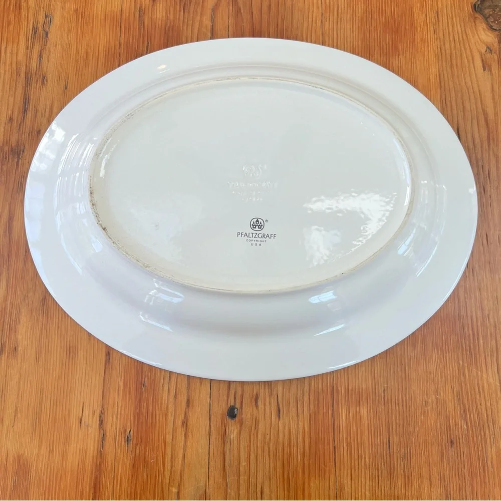 Pfaltzgraff Stoneware Vtg Bonnie Brae Deep Serving Platter White Blue Floral